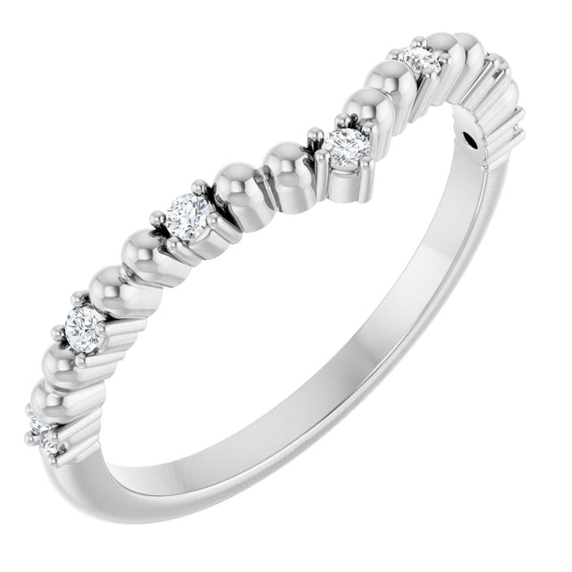 14K Gold Round Natural Diamond Contour Band V - White Gold