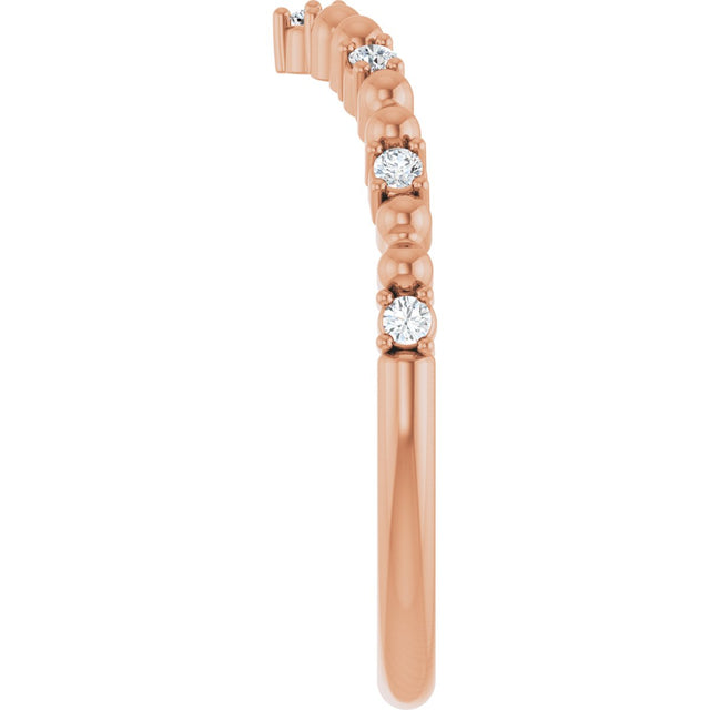 14K Gold Round Natural Diamond Contour Band V - Rose Gold - view 4