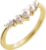 14K Gold Pearl Natural Diamond Contour Band - Yellow Gold