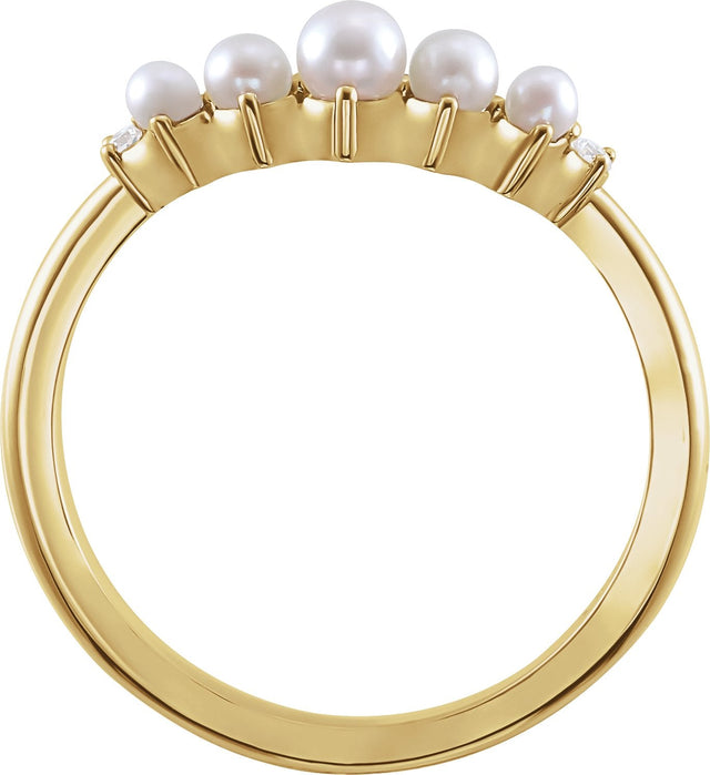 14K Gold Pearl Natural Diamond Contour Band - Yellow Gold - view 2