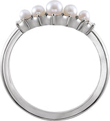 14K Gold Pearl Natural Diamond Contour Band - White Gold - view 2