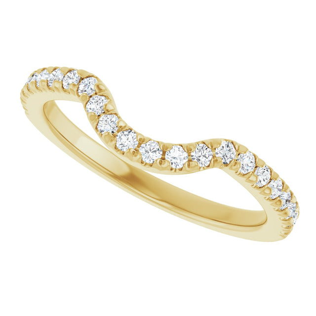 14K Gold Round Natural Diamond French-Set Contour Band – 1.3-2mm Stones - Yellow Gold - view 5