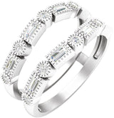 14K Gold Straight Baguette Natural Diamond Accented Ring Guard - White Gold