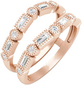 14K Gold Straight Baguette Natural Diamond Accented Ring Guard - Rose Gold