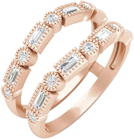 14K Gold Straight Baguette Natural Diamond Accented Ring Guard - Rose Gold