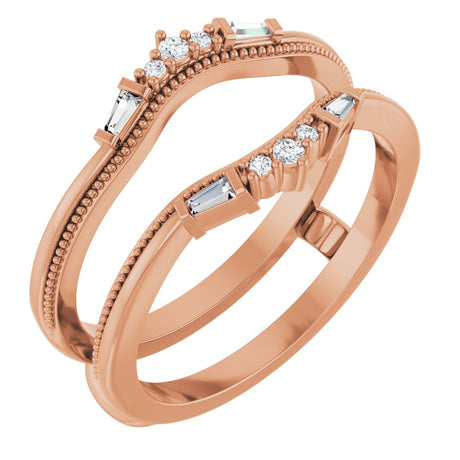 14K Gold Natural Diamond Accented Art Deco Ring Guard - Rose Gold