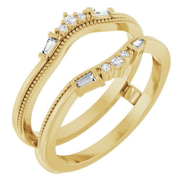 14K Gold Natural Diamond Accented Art Deco Ring Guard - Yellow Gold