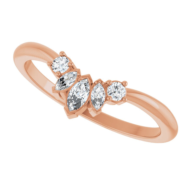 14K Gold Marquise Natural Diamond Contour Band – 4x2mm - Rose Gold - view 5