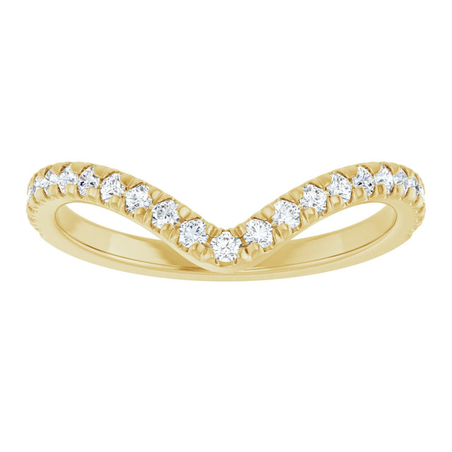 14K Gold Round Natural Diamond Accented Contour Band – 1.3-2mm Stones - Yellow Gold - view 3