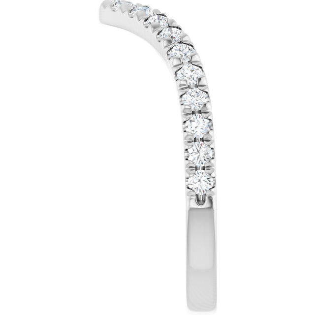 14K Gold Round Natural Diamond Accented Contour Band – 1.3-2mm Stones - White Gold - view 4