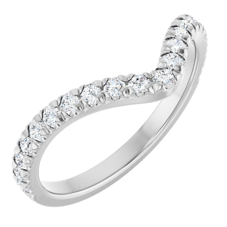 14K Gold Round Natural Diamond Accented Contour Band – 1.3-2mm Stones - White Gold