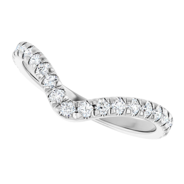Platinum Round Natural Diamond Accented Contour Band – 1.3-2mm Stones - view 5
