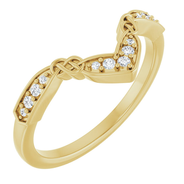 14K Gold Round Natural Diamond Celtic-Inspired Contour Band - Yellow Gold
