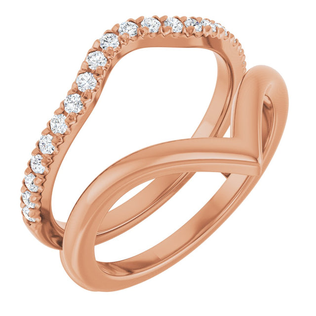 14K Gold Round Natural Diamond Accented Ring Guard – 1.5mm Stones - Rose Gold