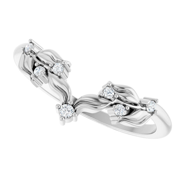 Platinum Round Lab-Grown Diamond Floral Contour Band - view 10