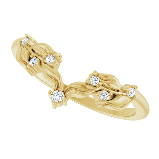 14K Gold Round Natural Diamond Floral Contour Band - Yellow Gold - view 10