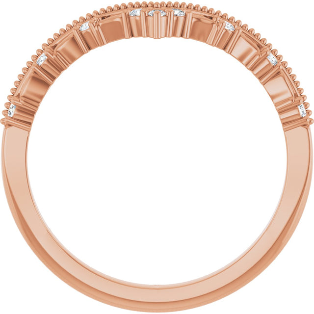 14K Gold Round Natural Diamond Contour Band – 1.3mm Stones - Rose Gold - view 2
