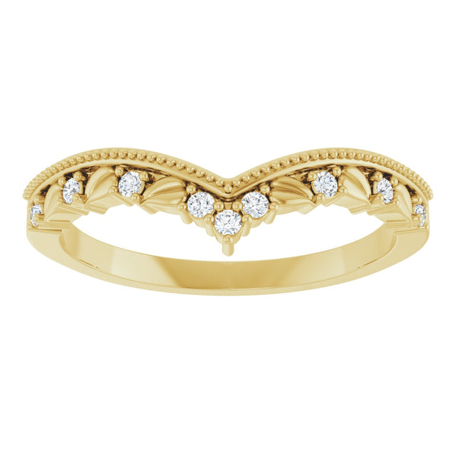 14K Gold Round Natural Diamond Contour Band – 1.3mm Stones - Yellow Gold - view 3