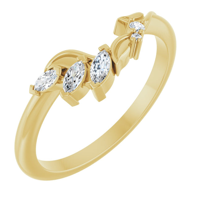 14K Gold Marquise Natural Diamond Contour Band II - Yellow Gold