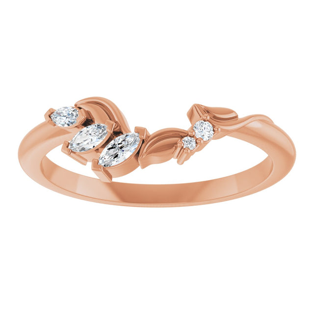 14K Gold Marquise Natural Diamond Contour Band II - Rose Gold - view 3