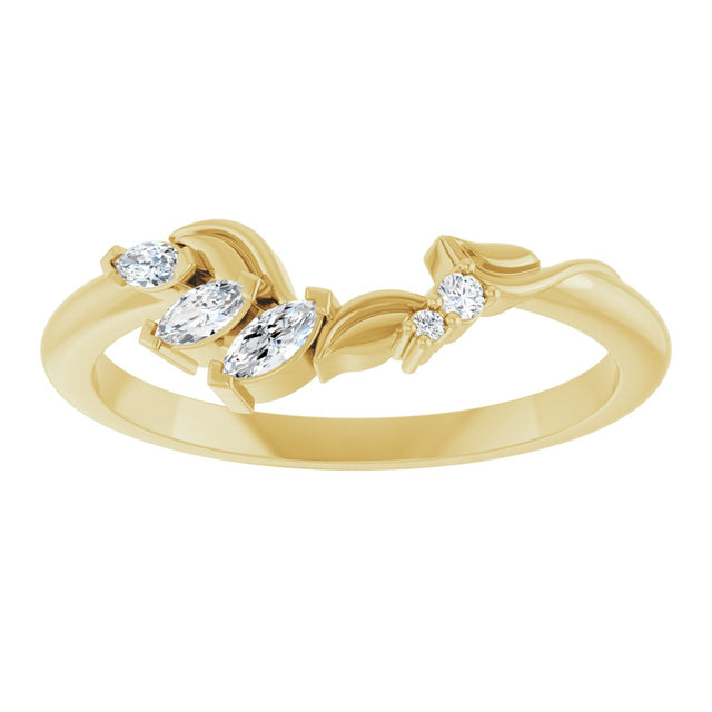 14K Gold Marquise Natural Diamond Contour Band II - Yellow Gold - view 3