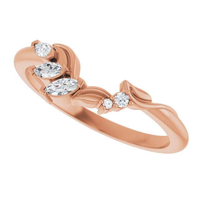 14K Gold Marquise Natural Diamond Contour Band II - Rose Gold - view 5