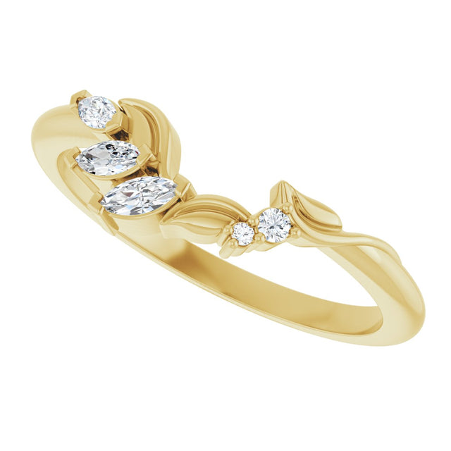 14K Gold Marquise Natural Diamond Contour Band II - Yellow Gold - view 5