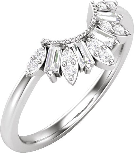 14K Gold Straight Baguette Natural Diamond Contour Band – 2.6x1.3mm - White Gold