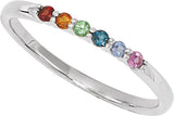 Platinum Round Natural Multi-Gemstone Accented Stackable Ring - view 9