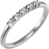 Platinum Natural Rainbow Moonstone Cabochon Stackable Ring - view 5