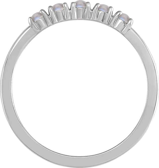 Platinum Natural Rainbow Moonstone Cabochon Stackable Ring - view 6