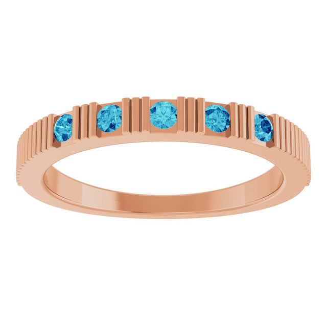 14K Gold Round Natural Blue Zircon Birthstone Stackable Ring - Rose Gold - view 8