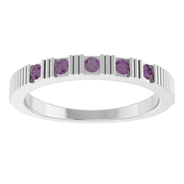 Platinum Round Natural Alexandrite Birthstone Stackable Ring - view 8