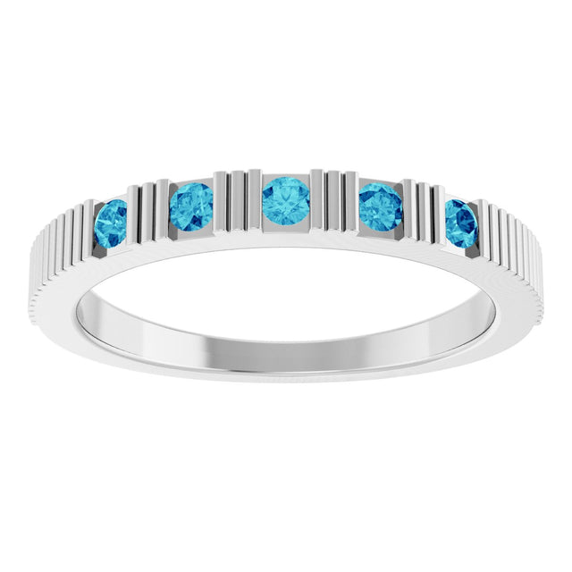 14K Gold Round Natural Blue Zircon Birthstone Stackable Ring - White Gold - view 8