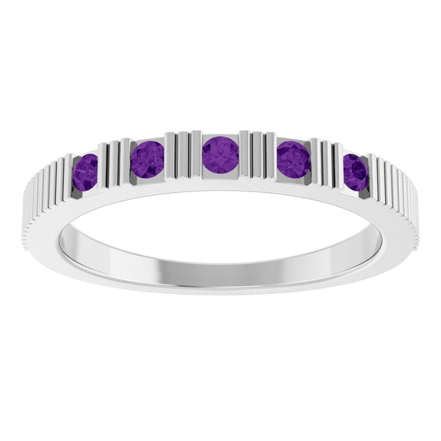 14K Gold Round Natural Amethyst Birthstone Stackable Ring – 2mm Stones - White Gold - view 8
