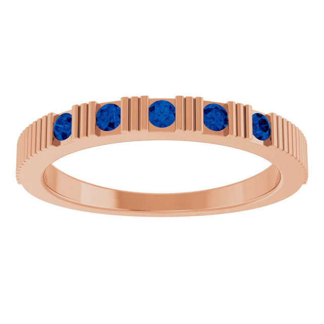 14K Gold Round Lab-Grown Blue Sapphire Birthstone Stackable Ring – 2mm Stones - Rose Gold - view 8