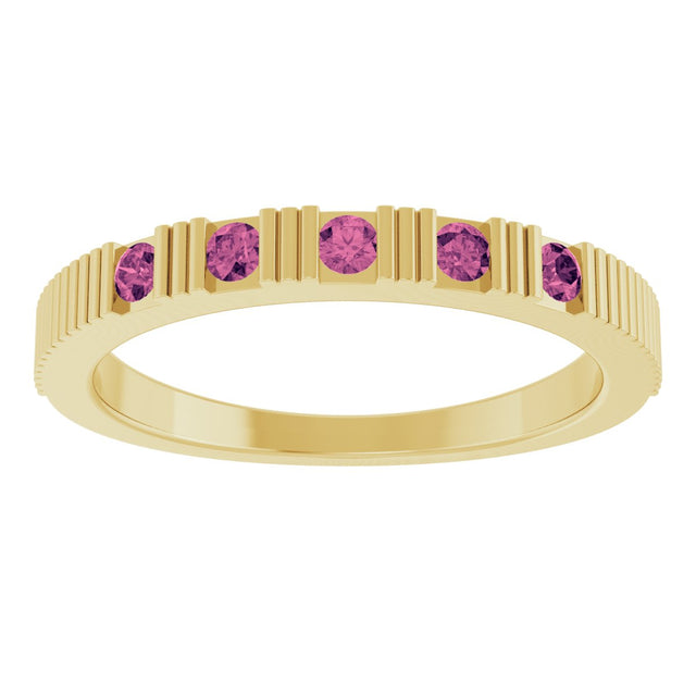 14K Gold Round Natural Pink Tourmaline Birthstone Stackable Ring – 2mm Stones - Yellow Gold - view 8