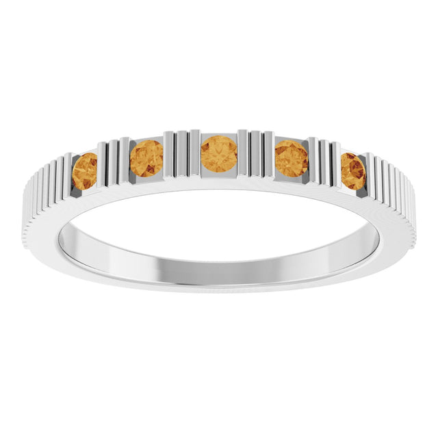 Platinum Round Natural Citrine Birthstone Stackable Ring - view 8