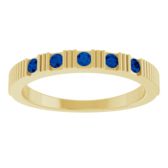 14K Gold Round Natural Blue Sapphire Birthstone Stackable Ring – 2mm Stones - Yellow Gold - view 8