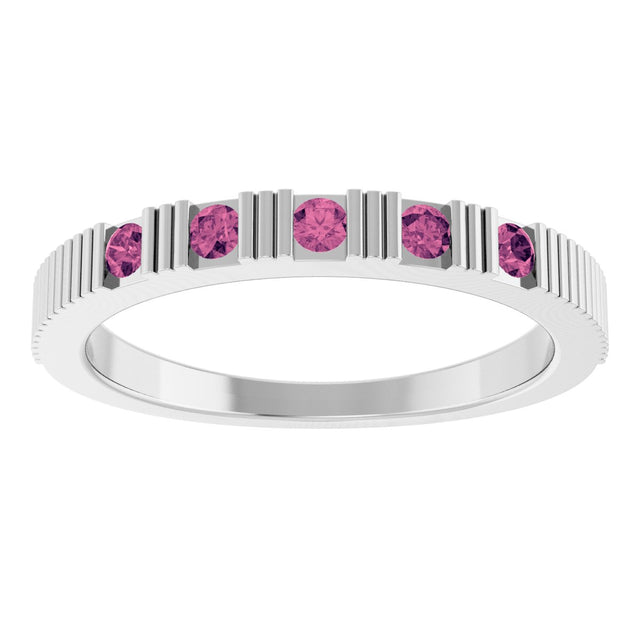 Platinum Round Natural Pink Tourmaline Birthstone Stackable Ring - view 8