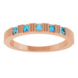 14K Gold Round Natural Aquamarine Birthstone Stackable Ring – 2mm Stones - Rose Gold - view 8
