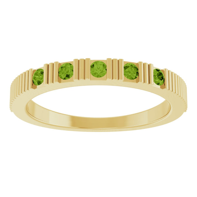 14K Gold Round Natural Peridot Birthstone Stackable Ring – 2mm Stones - Yellow Gold - view 8
