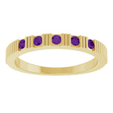 14K Gold Round Natural Amethyst Birthstone Stackable Ring – 2mm Stones - Yellow Gold - view 8