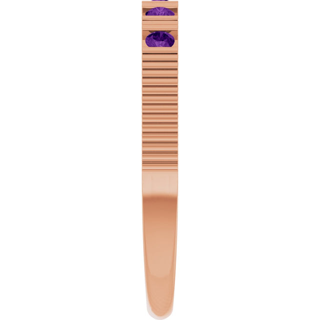 14K Gold Round Natural Amethyst Birthstone Stackable Ring – 2mm Stones - Rose Gold - view 9