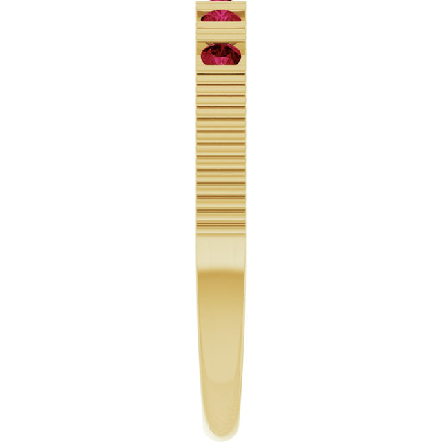 14K Gold Round Natural Ruby Birthstone Stackable Ring – 2mm Stones - Yellow Gold - view 9