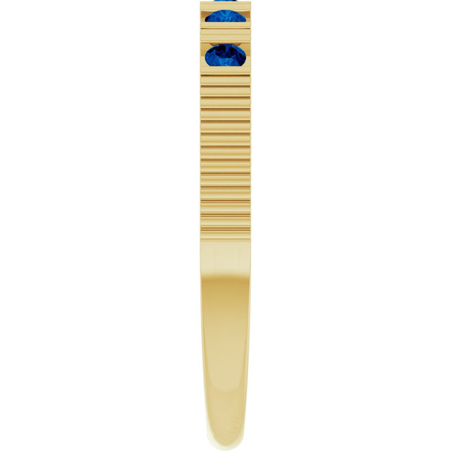 14K Gold Round Lab-Grown Blue Sapphire Birthstone Stackable Ring – 2mm Stones - Yellow Gold - view 9