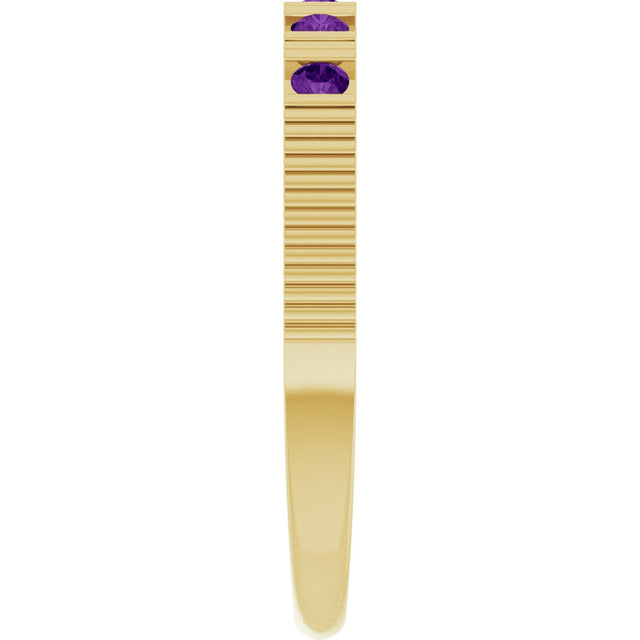 14K Gold Round Natural Amethyst Birthstone Stackable Ring – 2mm Stones - Yellow Gold - view 9