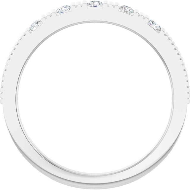 Platinum Round Natural White Sapphire Birthstone Stackable Ring - view 7