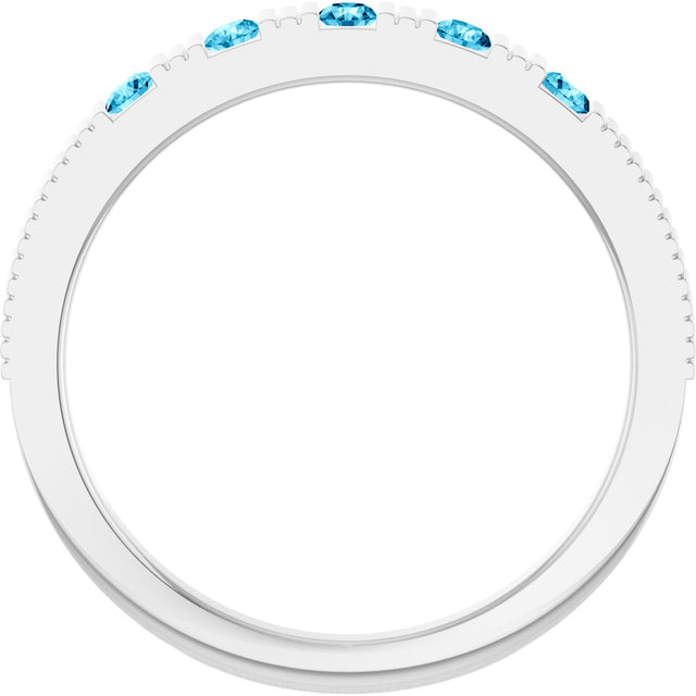 Platinum Round Natural Aquamarine Birthstone Stackable Ring - view 7