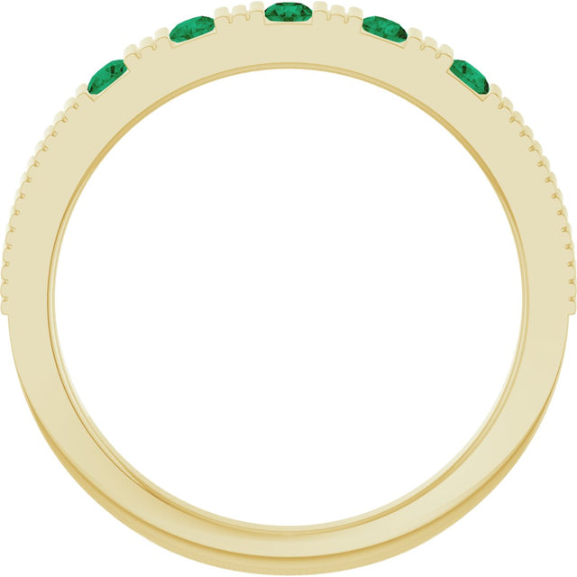 14K Gold Round Natural Emerald Birthstone Stackable Ring – 2mm Stones - Yellow Gold - view 7